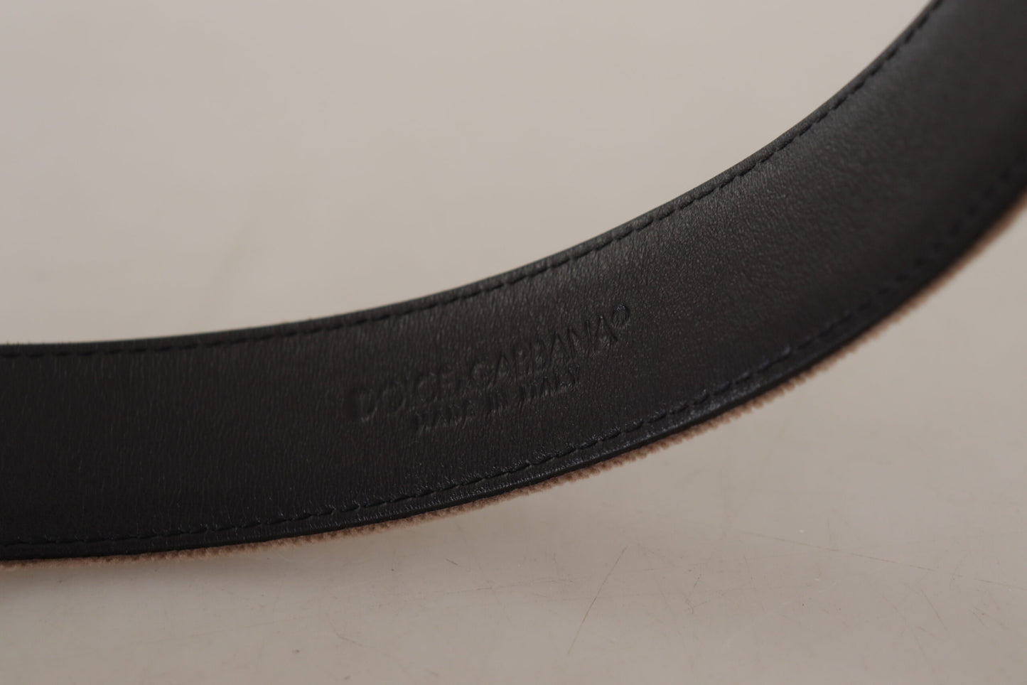 Ceinture Dolce & Gabbana en velours marron clair avec boucle en métal et logo doré