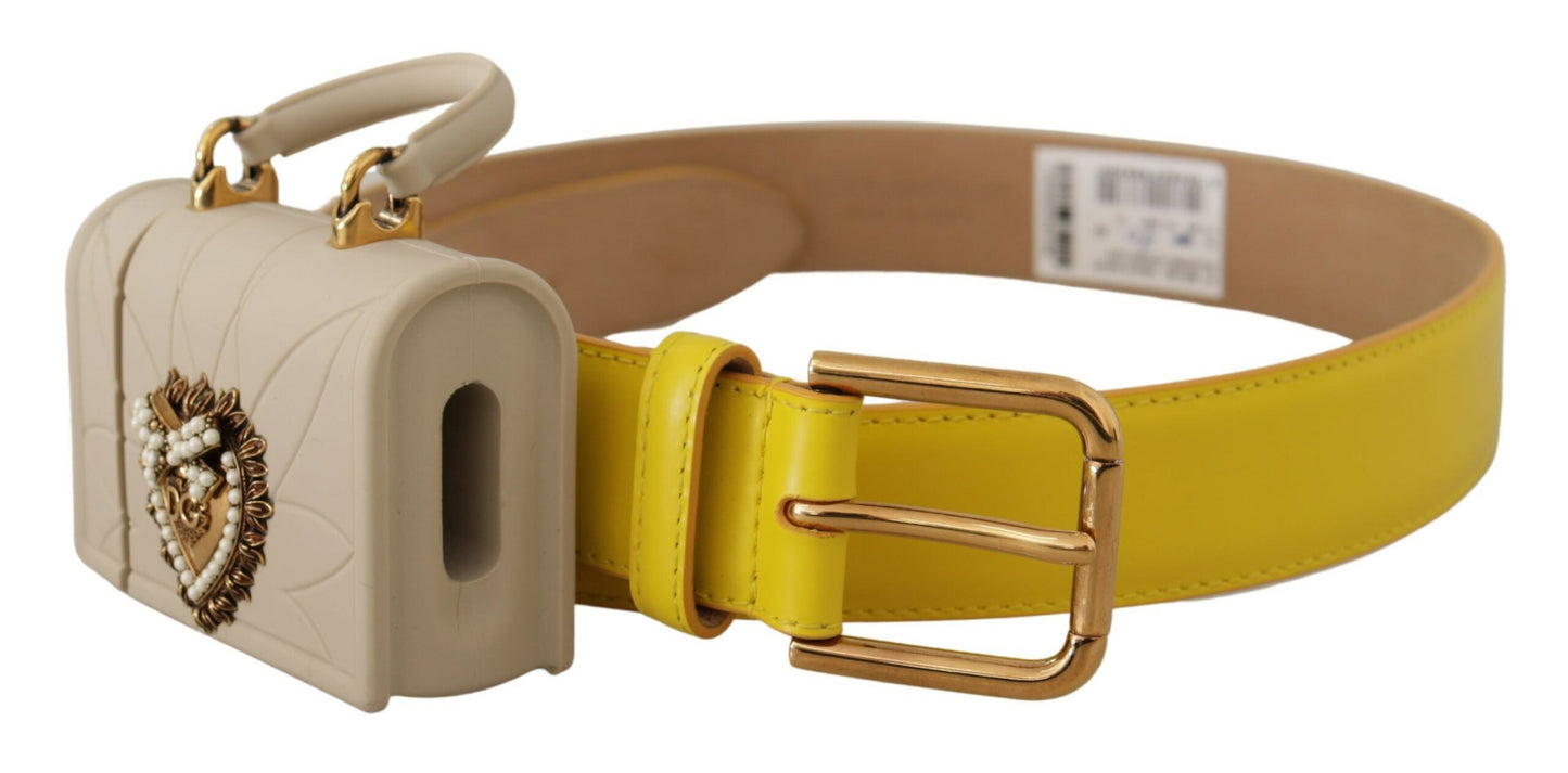 Dolce & Gabbana Sac micro-casque en cuir jaune Devotion Heart avec ceinture