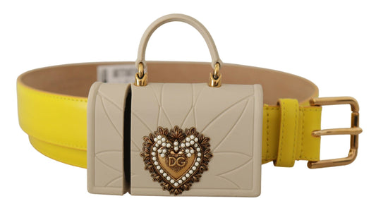 Dolce & Gabbana Sac micro-casque en cuir jaune Devotion Heart avec ceinture