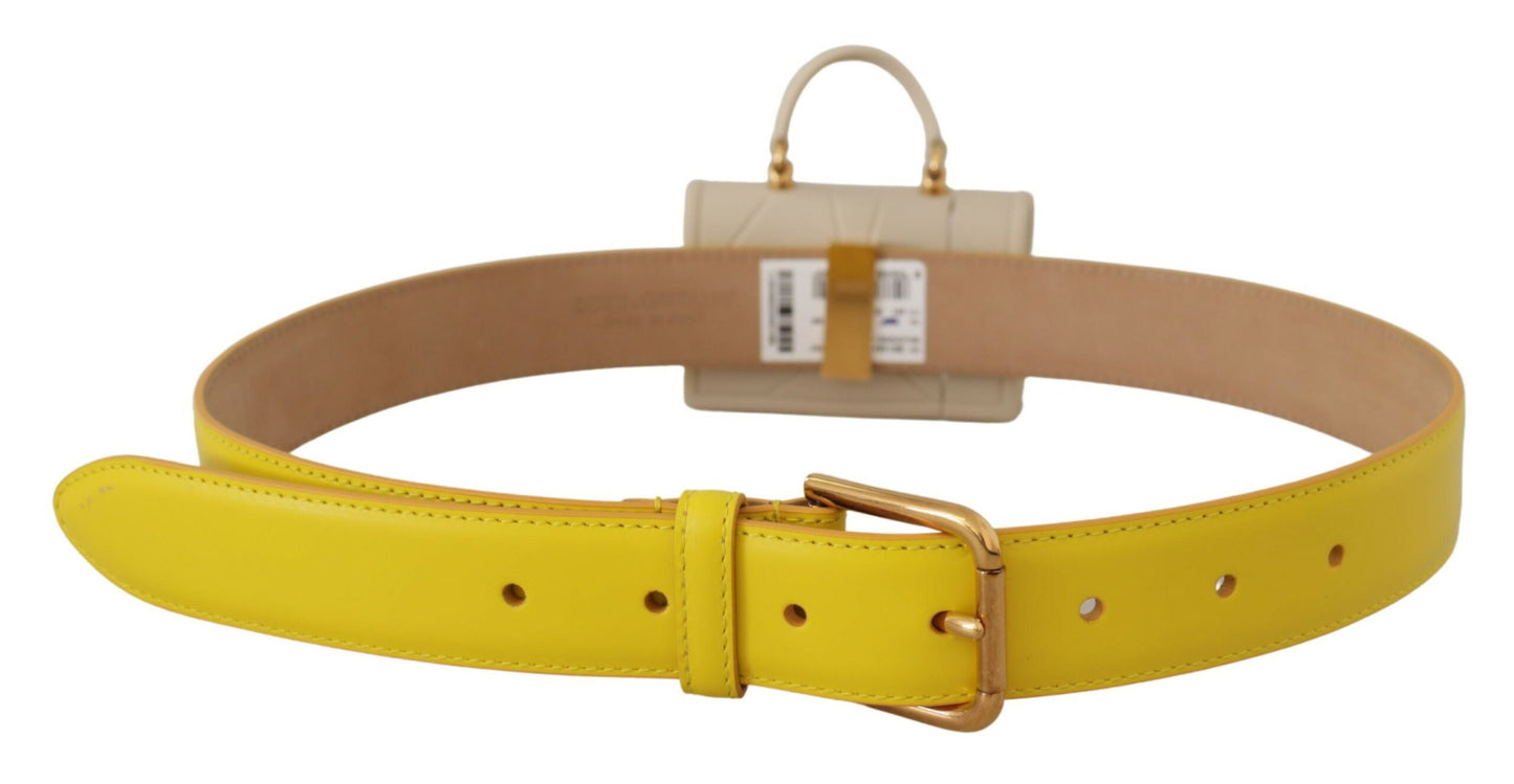 Dolce & Gabbana Sac micro-casque en cuir jaune Devotion Heart avec ceinture