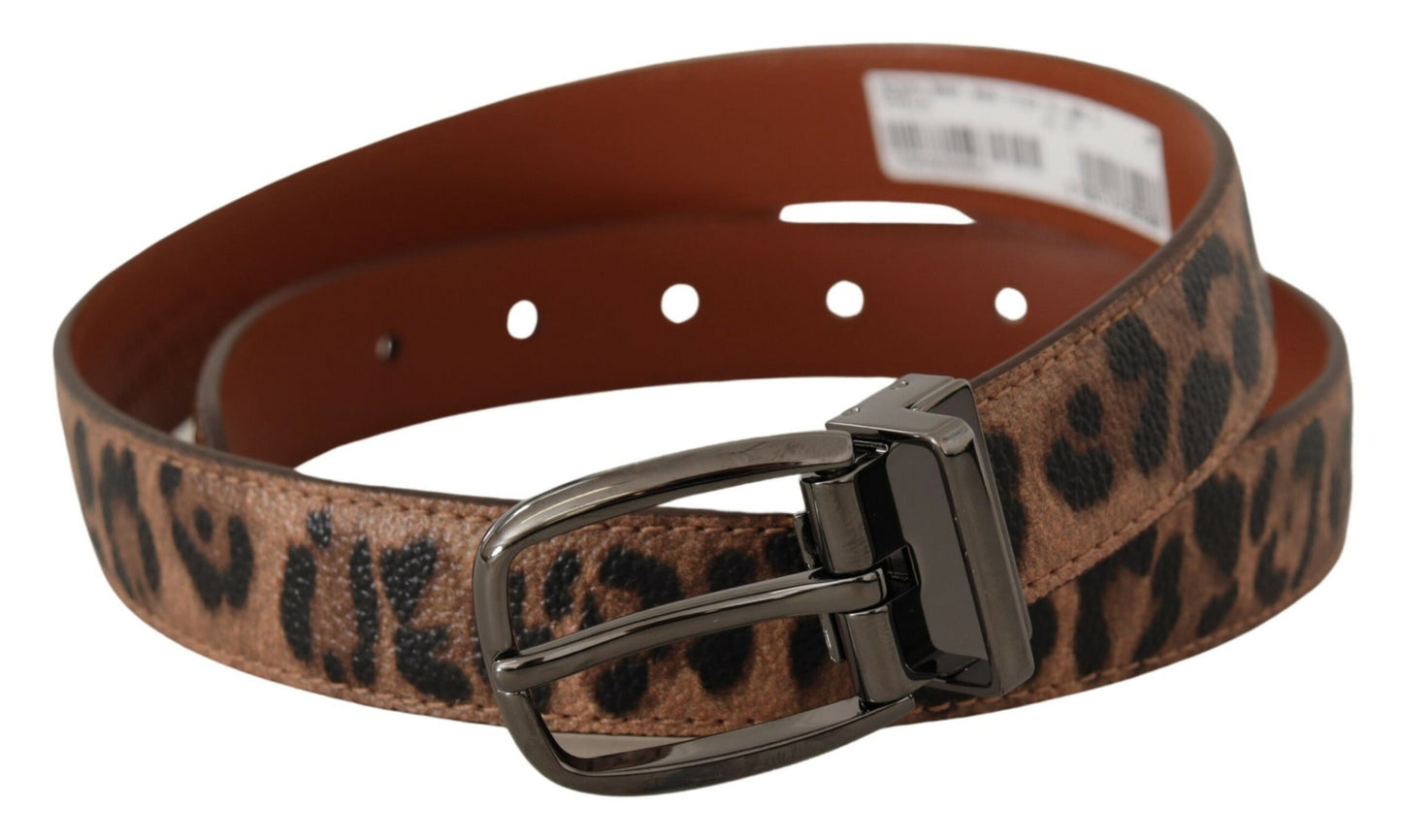 Ceinture à boucle en cuir marron gaufré léopard Dolce & Gabbana