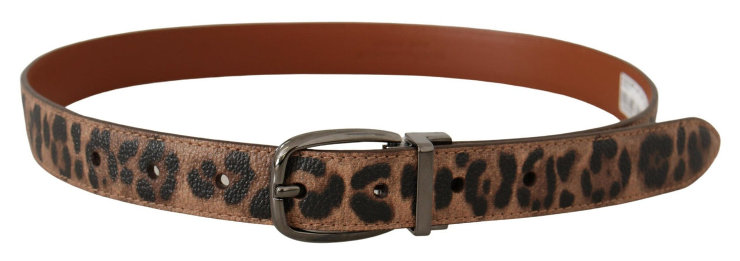 Ceinture à boucle en cuir marron gaufré léopard Dolce & Gabbana