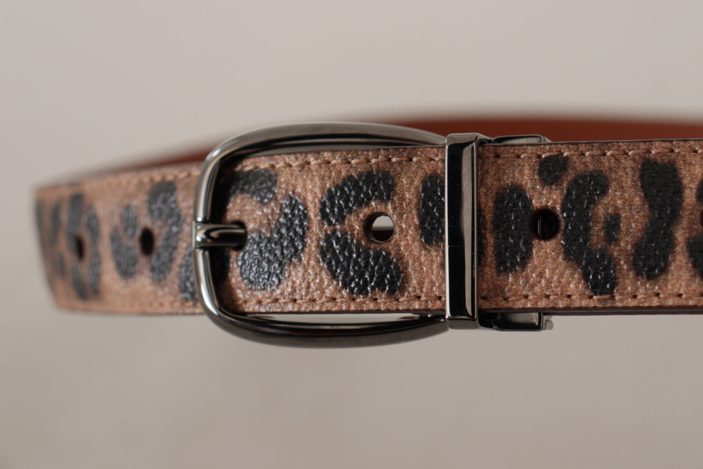 Ceinture à boucle en cuir marron gaufré léopard Dolce & Gabbana