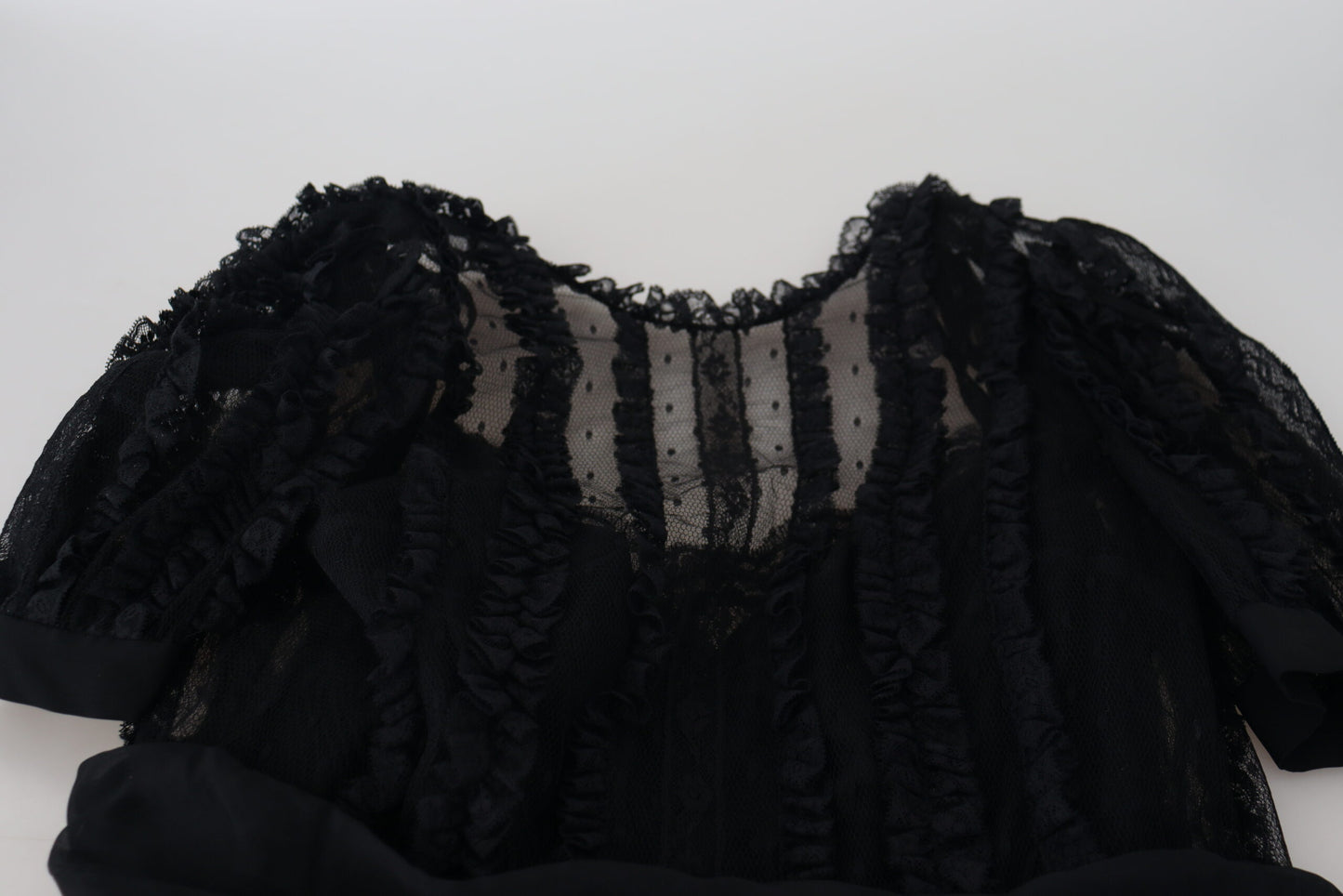 Robe courte trapèze en nylon à bordure en dentelle noire Dolce & Gabbana
