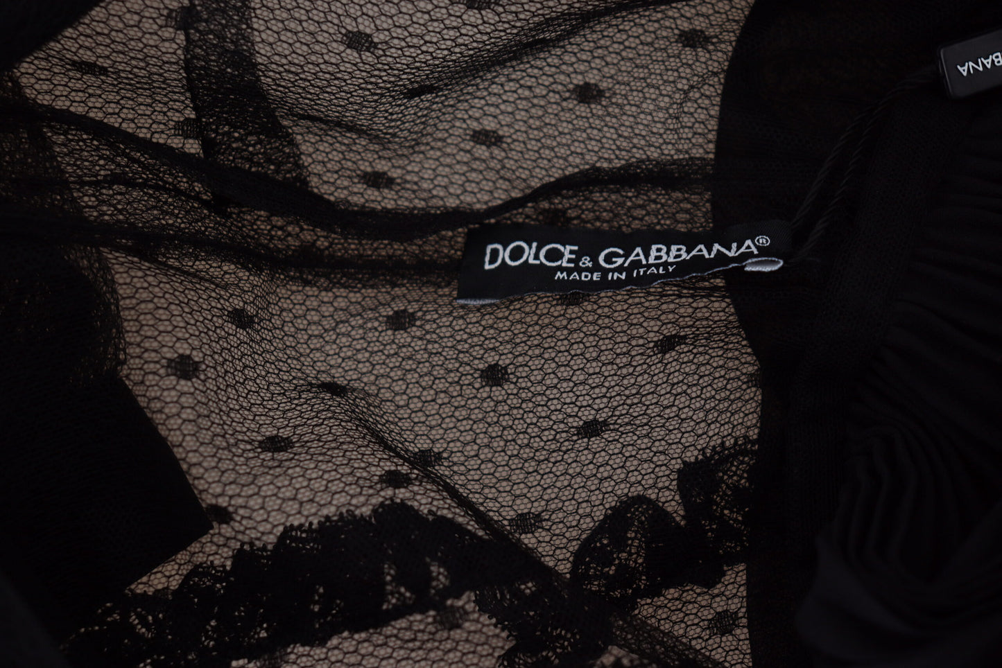 Robe courte trapèze en nylon à bordure en dentelle noire Dolce & Gabbana
