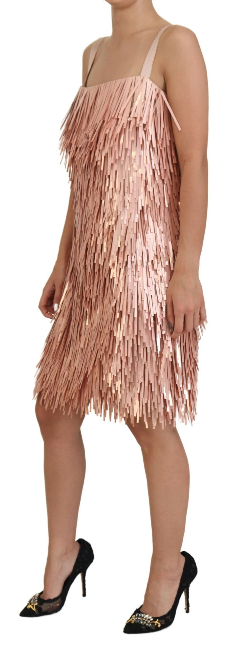 Robe trapèze sans manches à paillettes roses Dolce & Gabbana