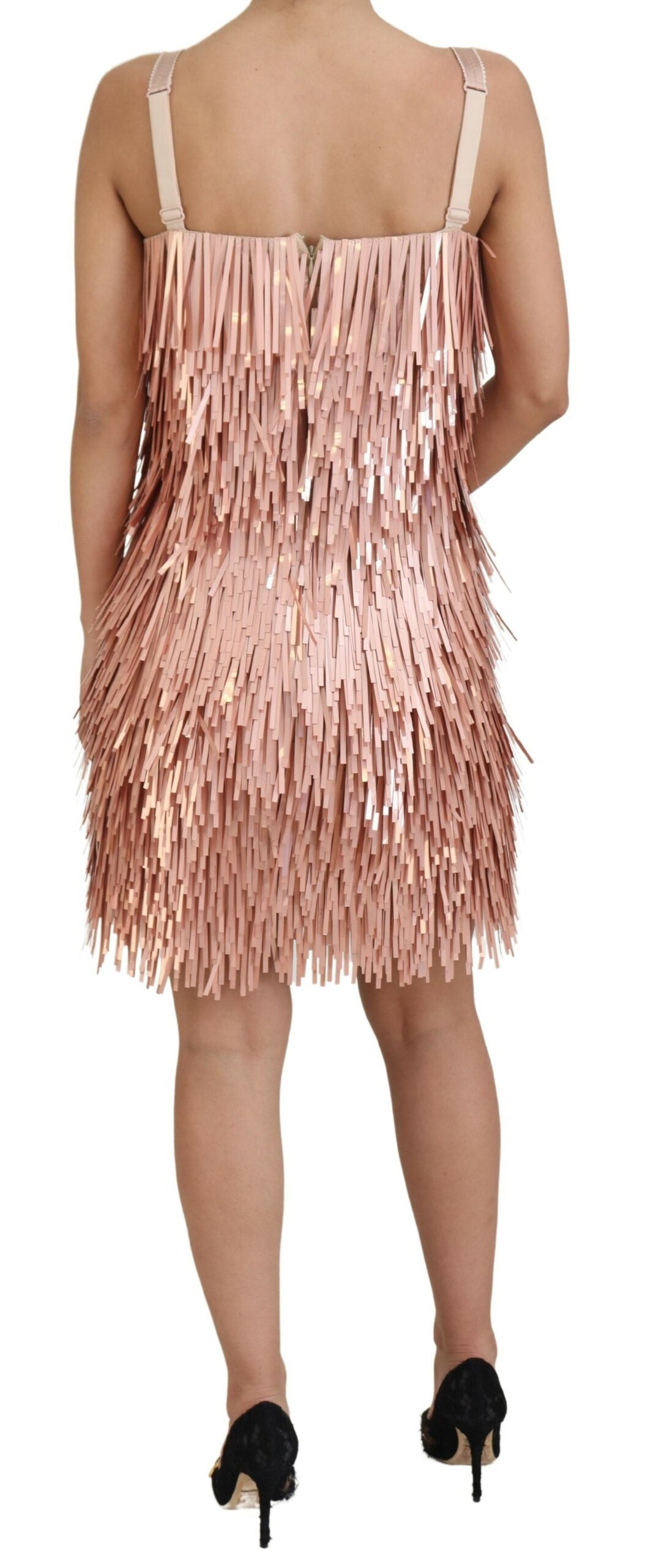 Robe trapèze sans manches à paillettes roses Dolce & Gabbana