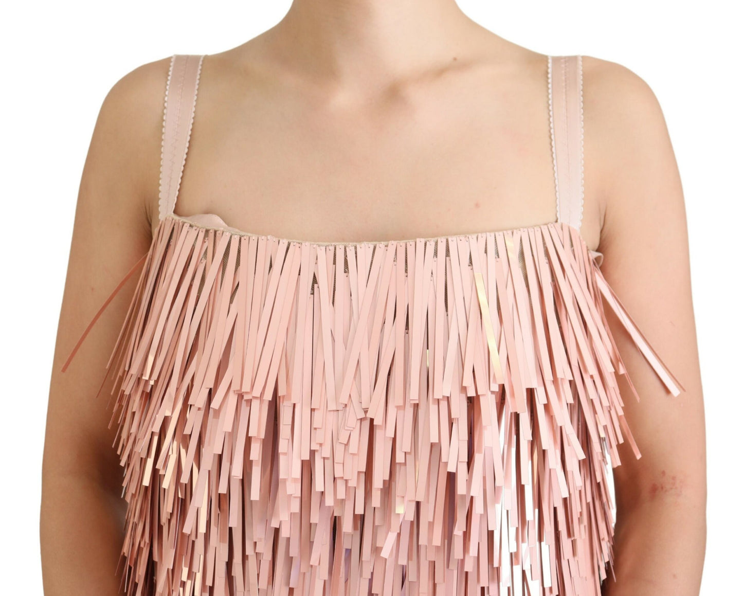 Robe trapèze sans manches à paillettes roses Dolce & Gabbana