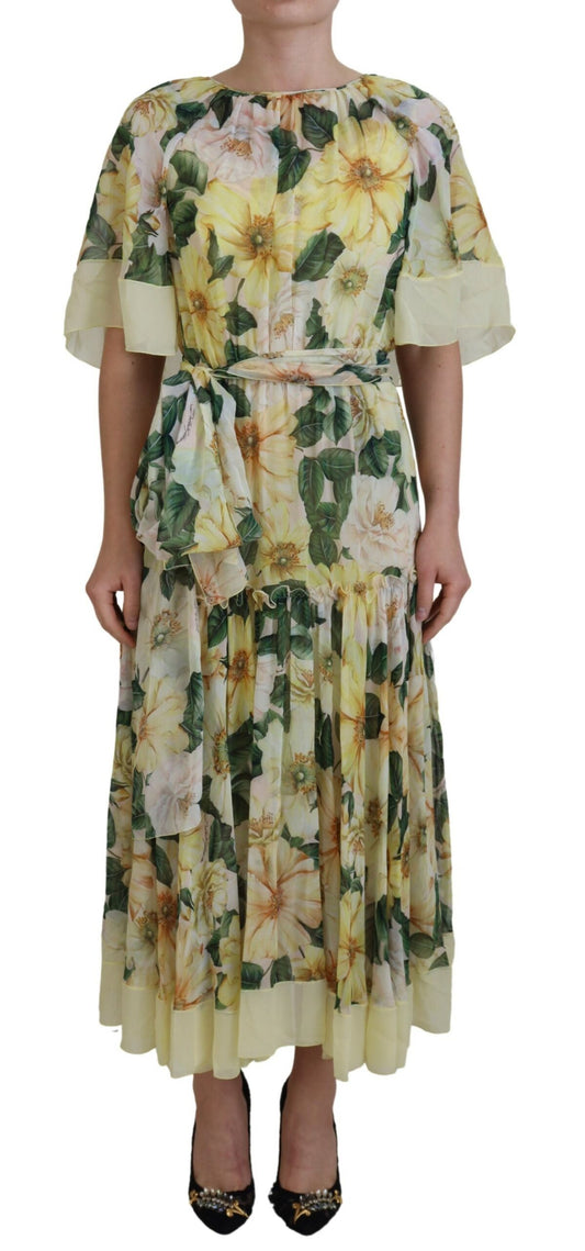 Robe longue longue en soie à imprimé floral multicolore Dolce & Gabbana