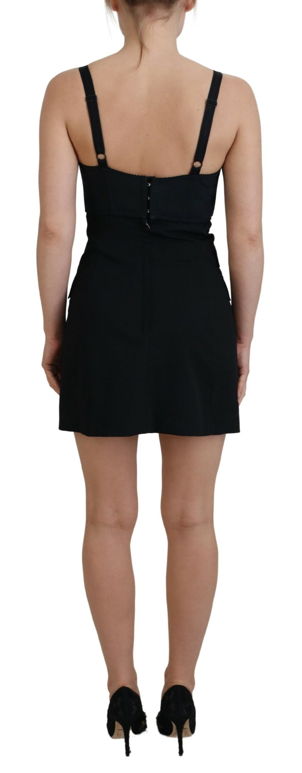 Dolce & Gabbana – Schwarzes, eng anliegendes Mini-Etuikleid aus Wollstretch