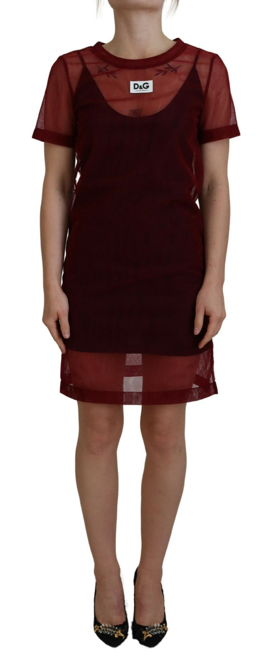Dolce & Gabbana – Kastanienbraunes, zweilagiges Mini-Etuikleid aus Nylon