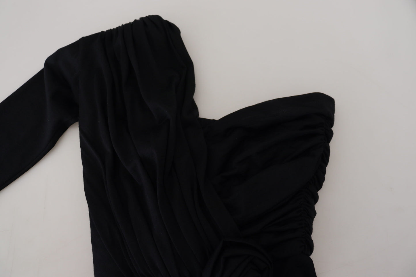 Robe fourreau portefeuille noire en laine à une épaule Dolce & Gabbana