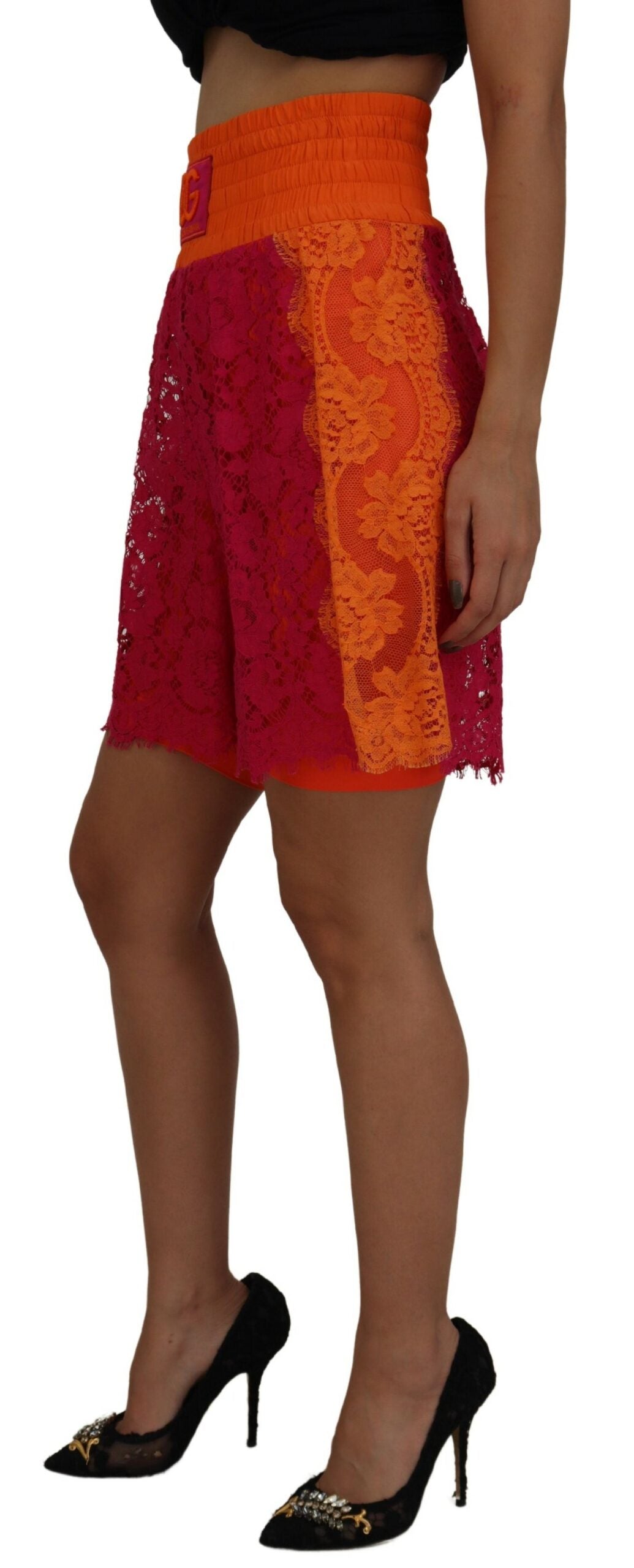 Dolce & Gabbana Pink-orangefarbene Shorts aus Baumwolle mit hoher Taille