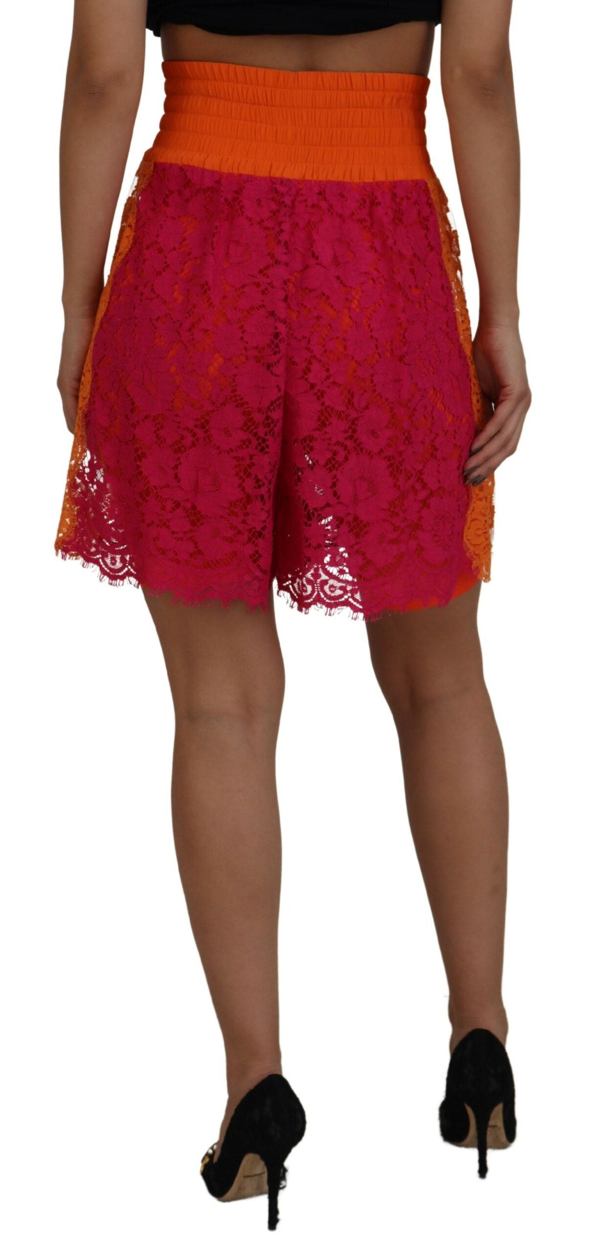 Dolce & Gabbana Pink-orangefarbene Shorts aus Baumwolle mit hoher Taille