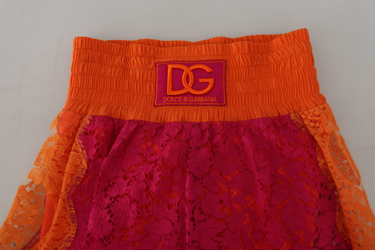 Dolce & Gabbana Pink-orangefarbene Shorts aus Baumwolle mit hoher Taille