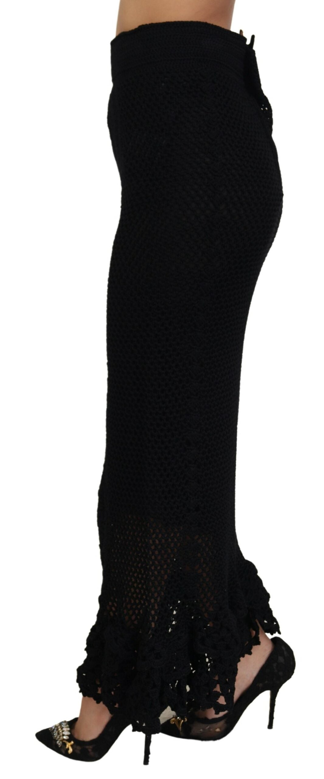 Jupe sirène taille haute en coton tricoté noir Dolce & Gabbana