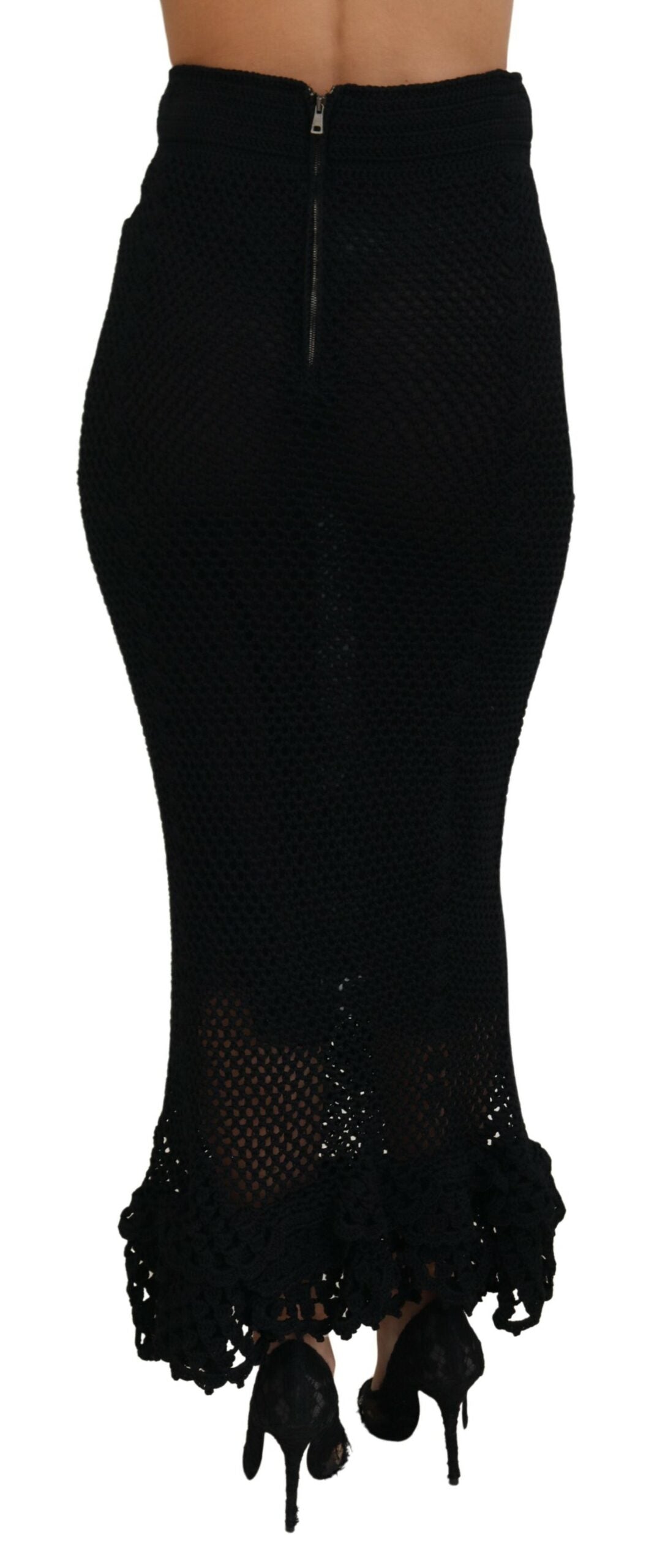 Jupe sirène taille haute en coton tricoté noir Dolce & Gabbana