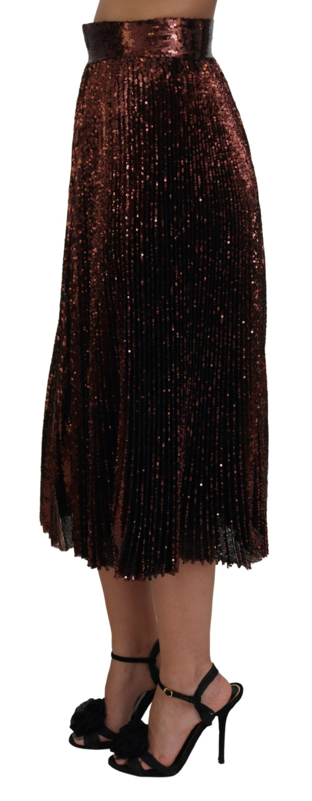 Jupe longue trapèze taille haute à paillettes bronze Dolce & Gabbana