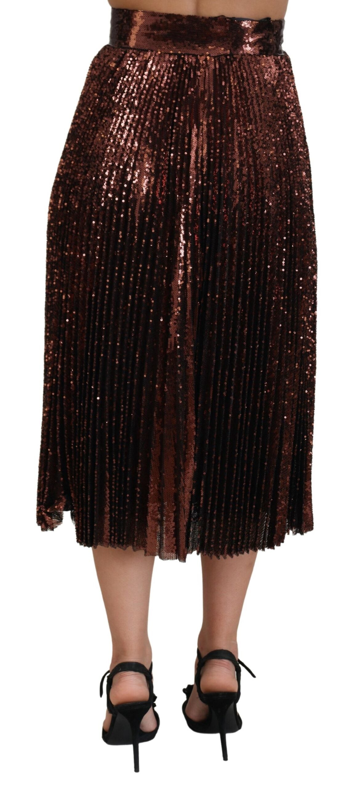 Jupe longue trapèze taille haute à paillettes bronze Dolce & Gabbana