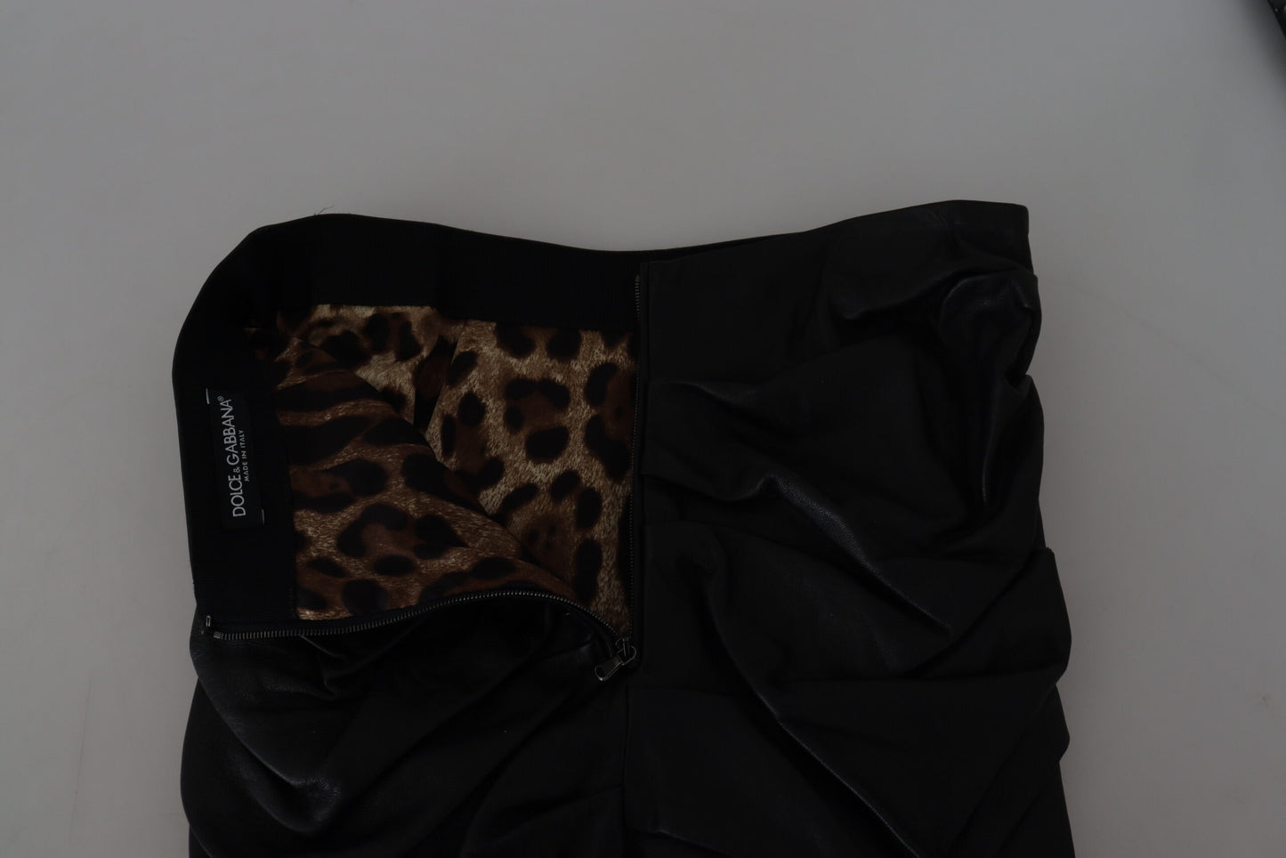 Mini-jupe trapèze en cuir d'agneau noir Dolce & Gabbana