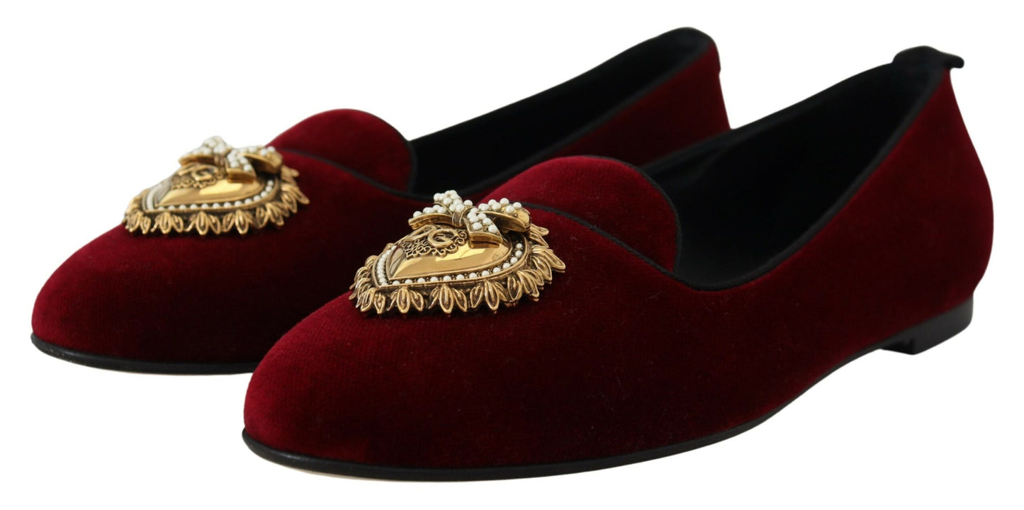 Mocassins à enfiler en velours bordeaux Dolce & Gabbana