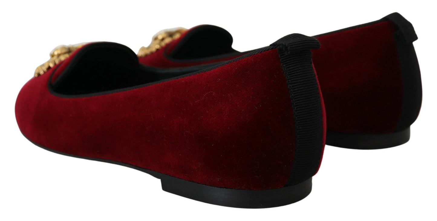Mocassins à enfiler en velours bordeaux Dolce & Gabbana