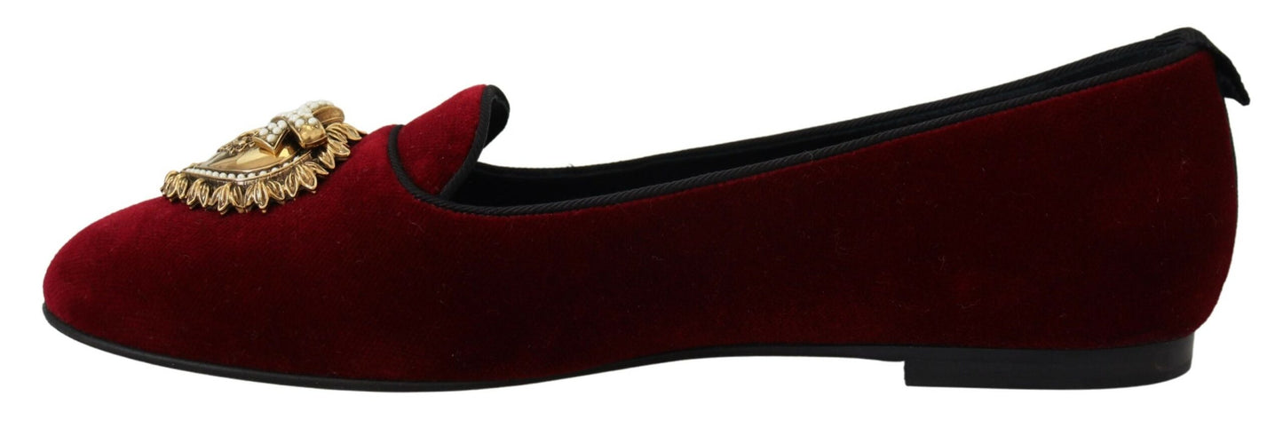Mocassins à enfiler en velours bordeaux Dolce & Gabbana