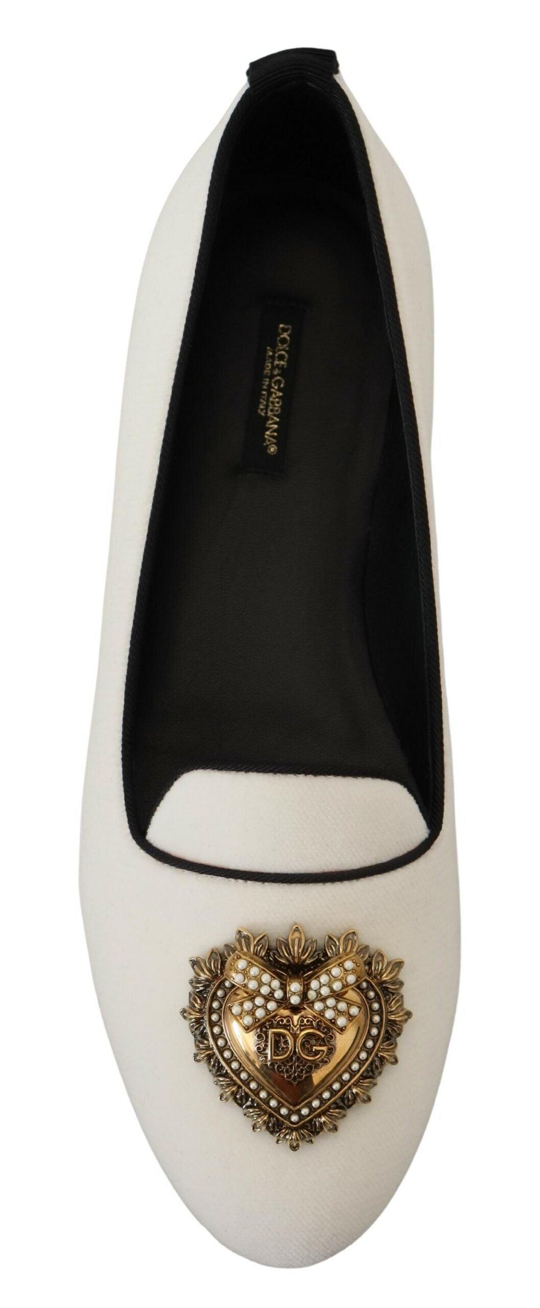 Dolce & Gabbana – Slipper aus weißem Samt, flache Schuhe