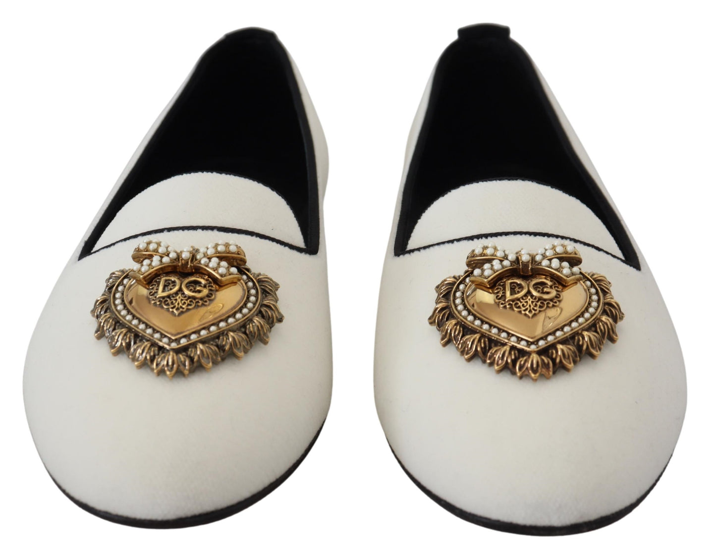 Dolce & Gabbana – Slipper aus weißem Samt, flache Schuhe