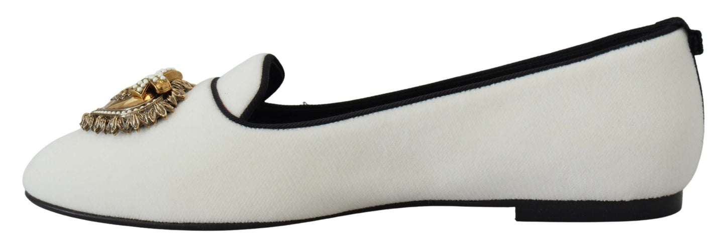 Dolce & Gabbana – Slipper aus weißem Samt, flache Schuhe