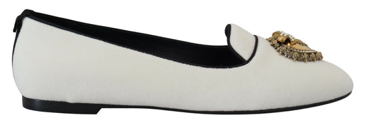Dolce & Gabbana – Slipper aus weißem Samt, flache Schuhe