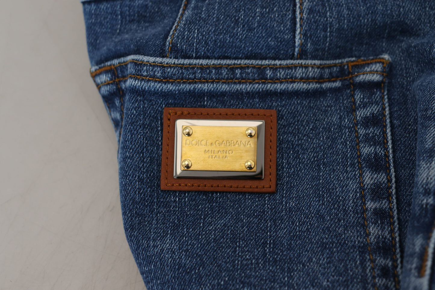 Jean taille haute en coton stretch bleu Dolce & Gabbana
