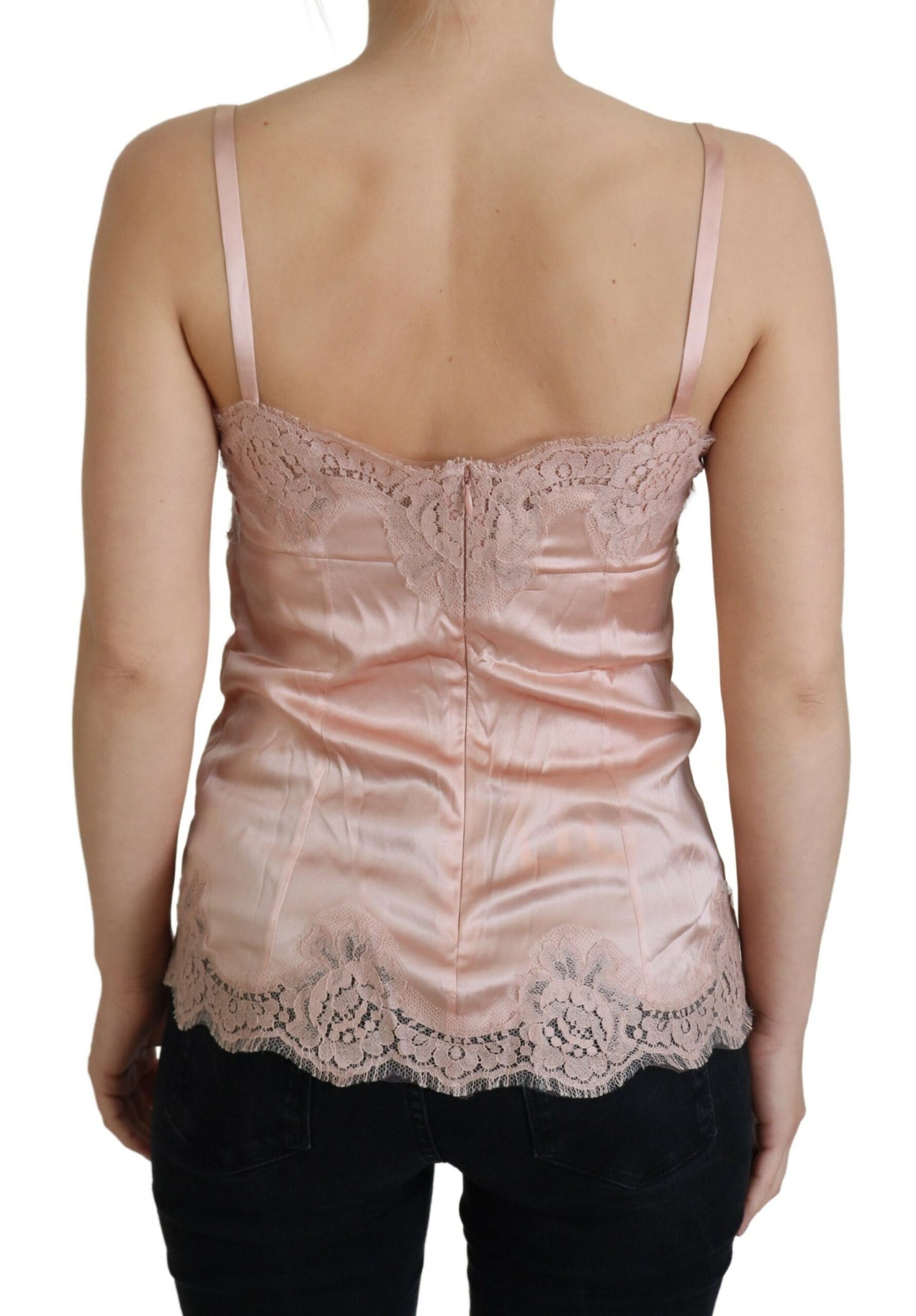 Débardeur Dolce & Gabbana en satin rose et dentelle à imprimé roses
