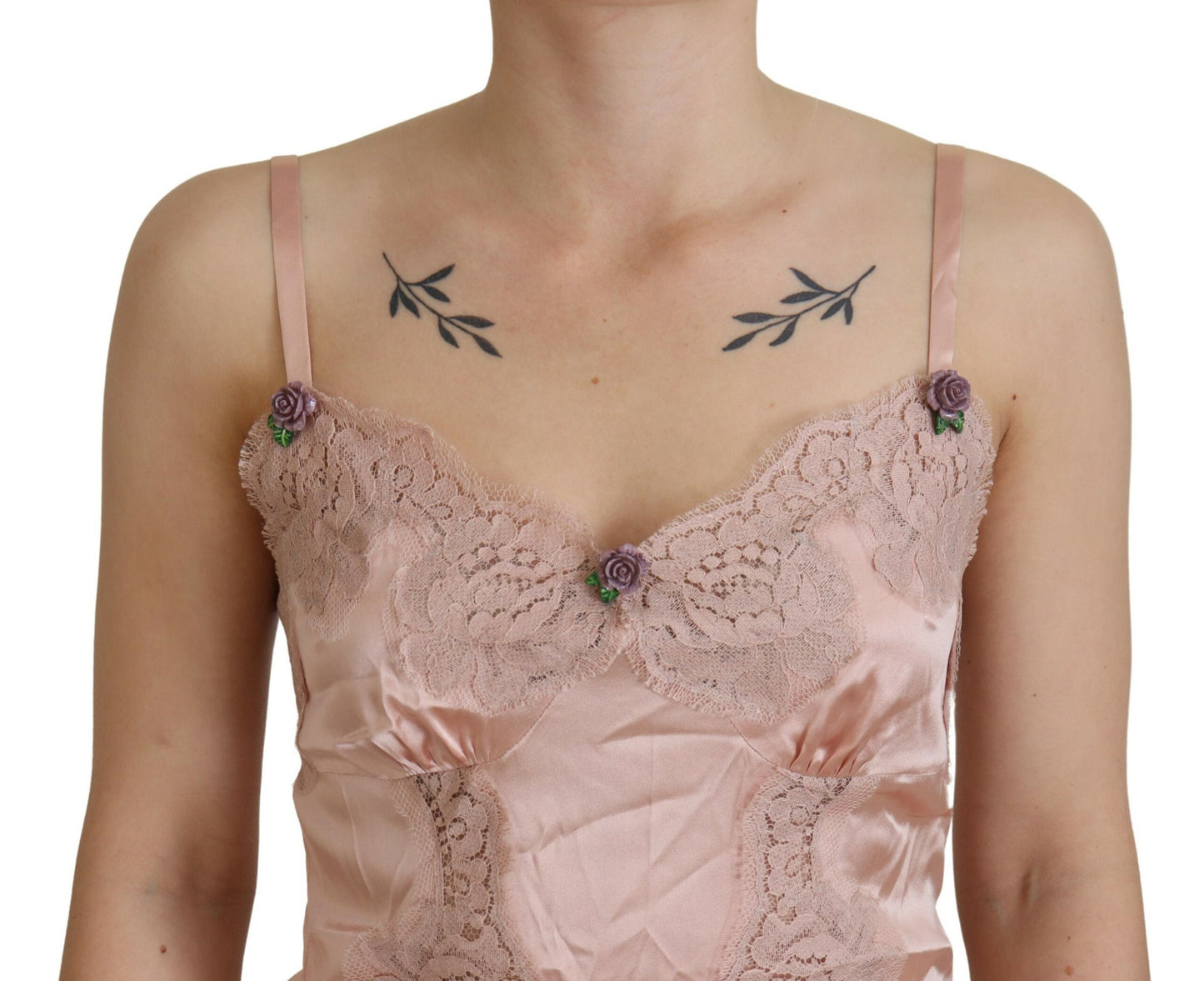 Débardeur Dolce & Gabbana en satin rose et dentelle à imprimé roses