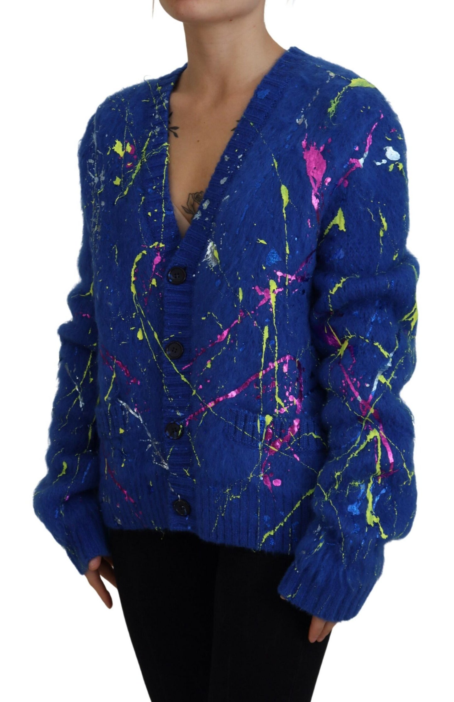 Pull cardigan en mohair bleu Dolce & Gabbana