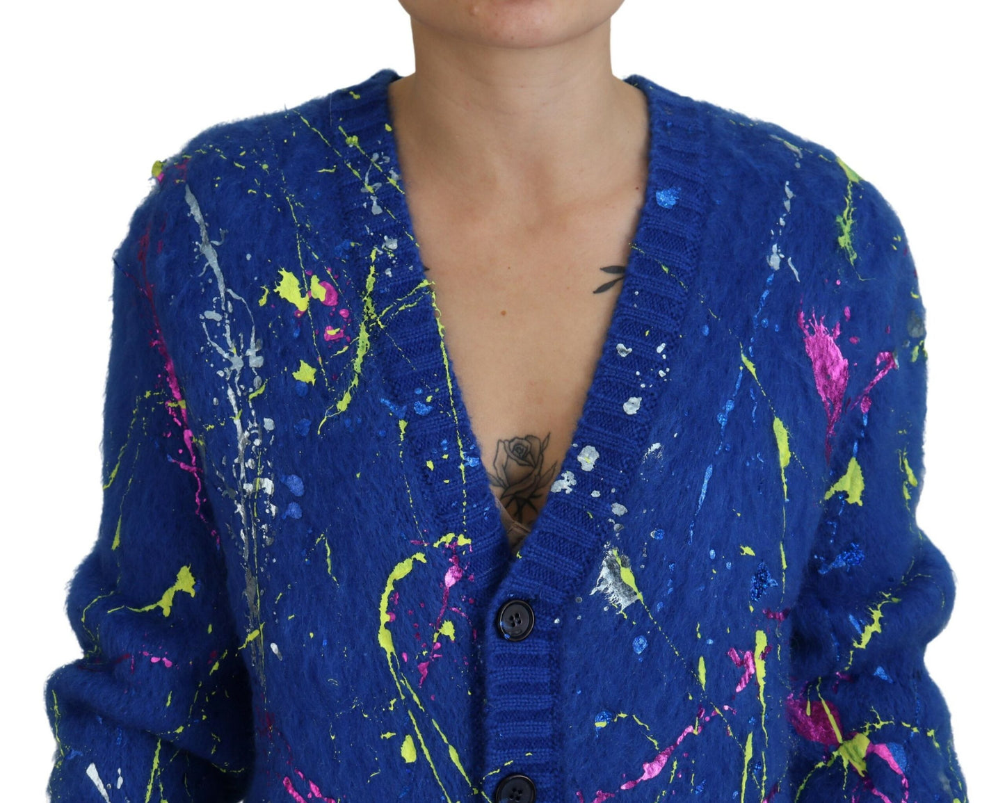 Pull cardigan en mohair bleu Dolce & Gabbana