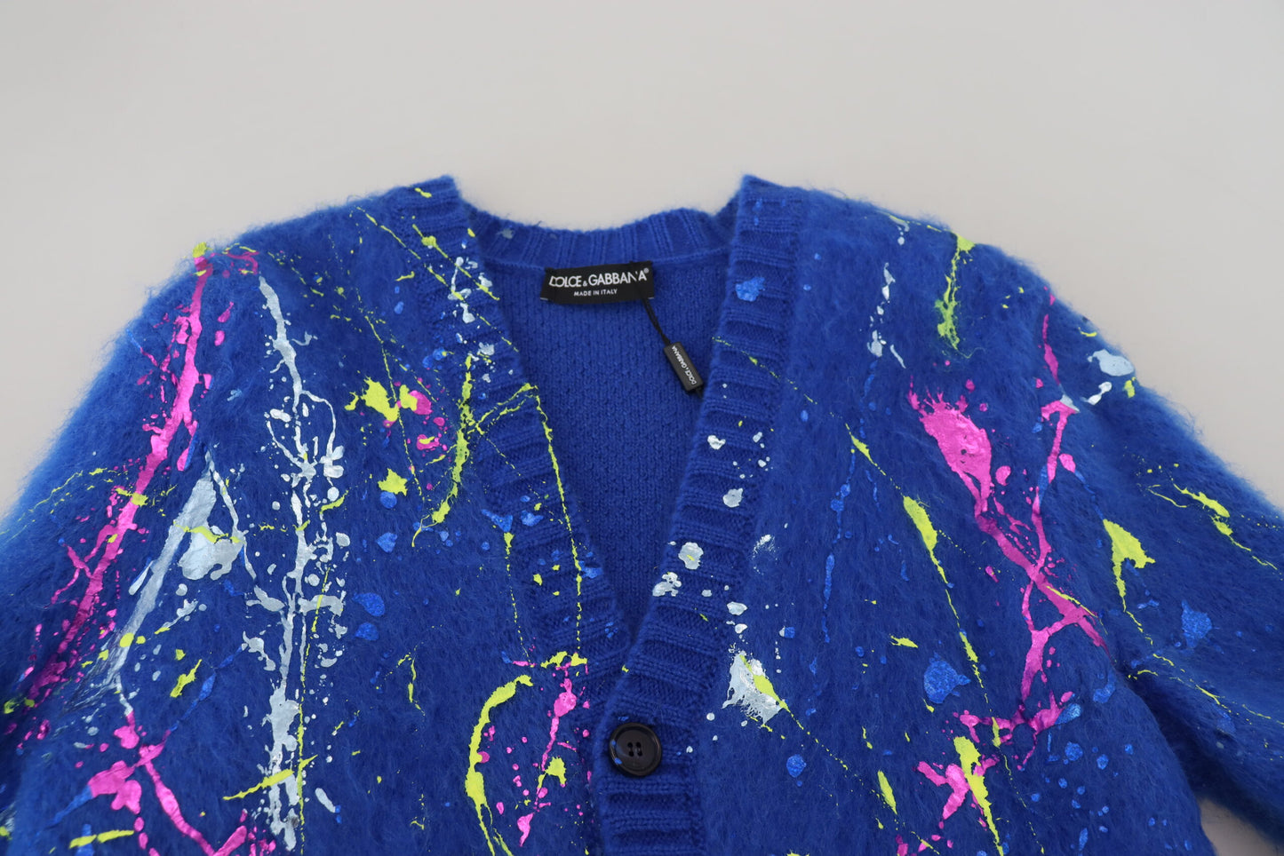 Pull cardigan en mohair bleu Dolce & Gabbana
