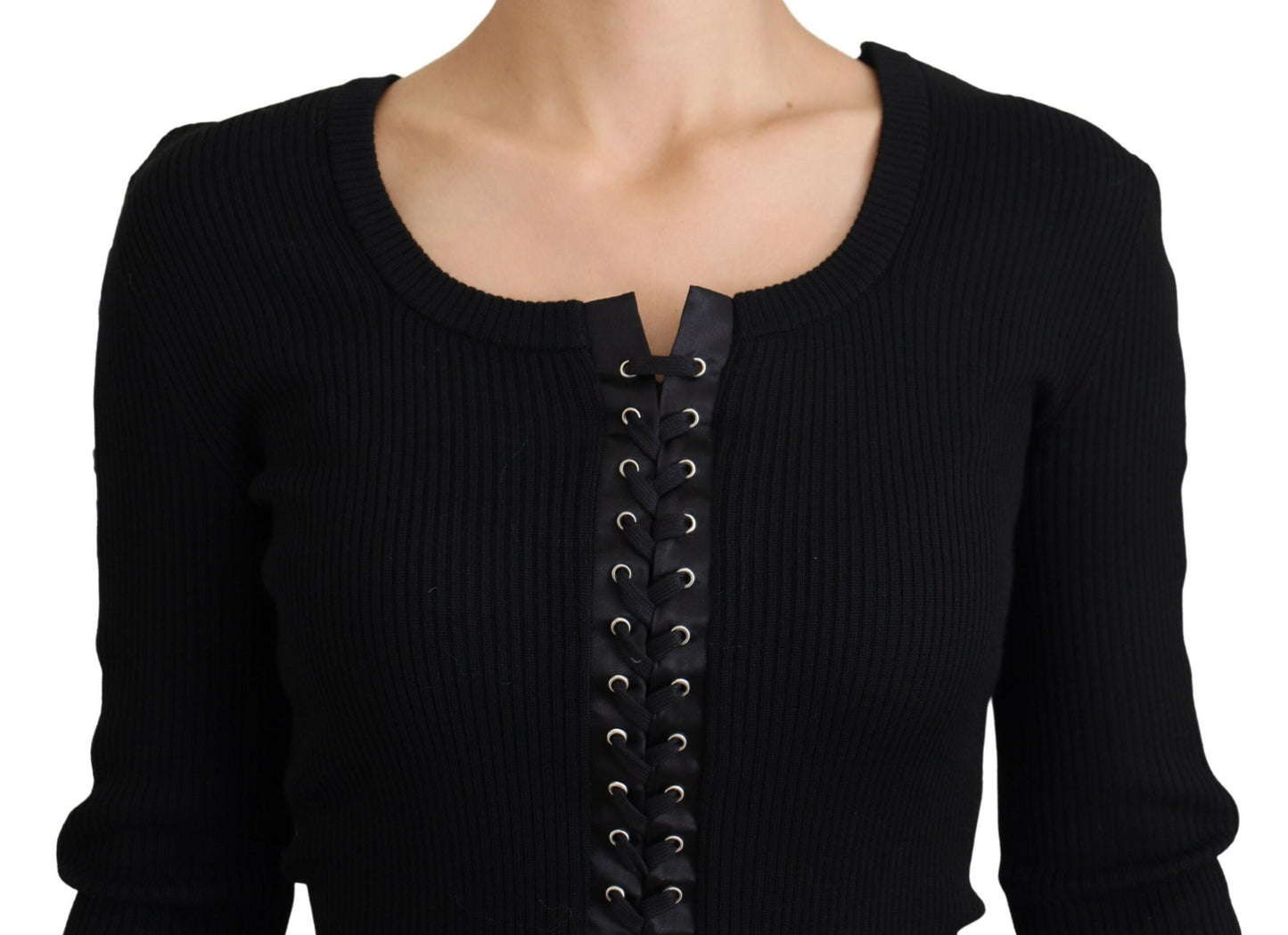 Pull slim en laine noire tricotée à nouer Dolce & Gabbana
