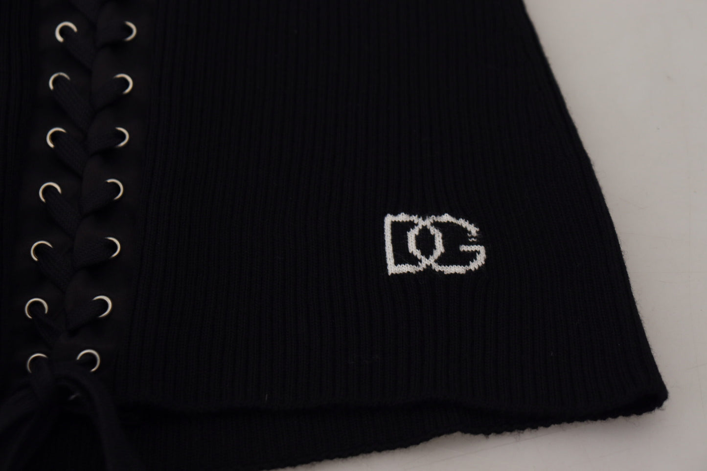 Pull slim en laine noire tricotée à nouer Dolce & Gabbana