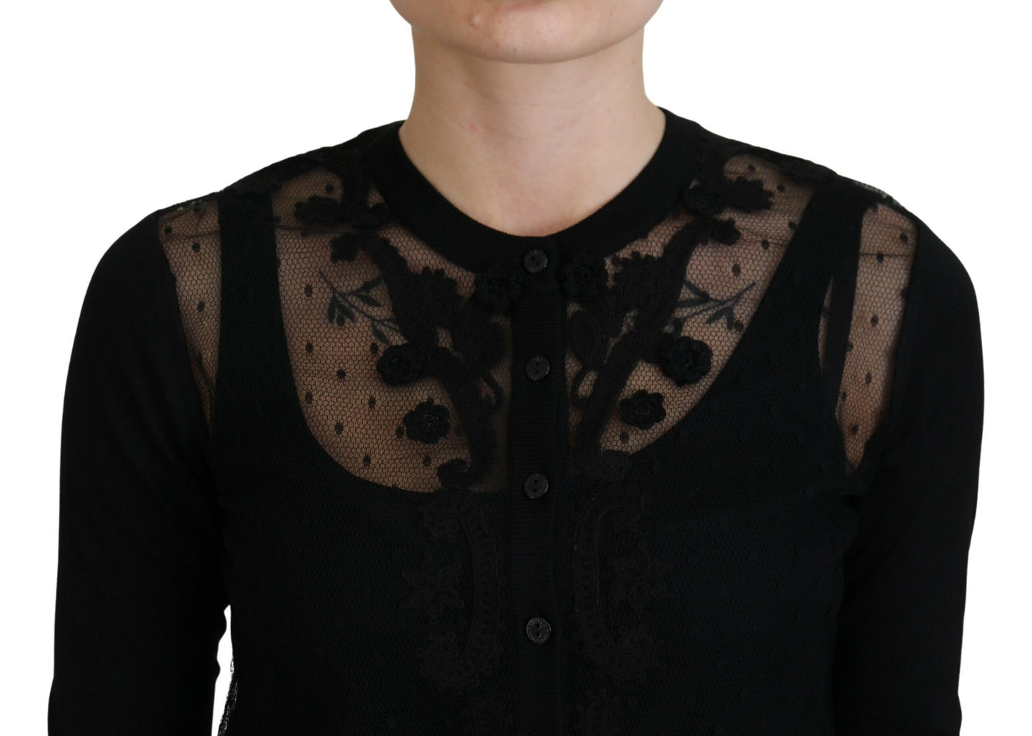 Pull cardigan noir à boutons en dentelle florale Dolce & Gabbana