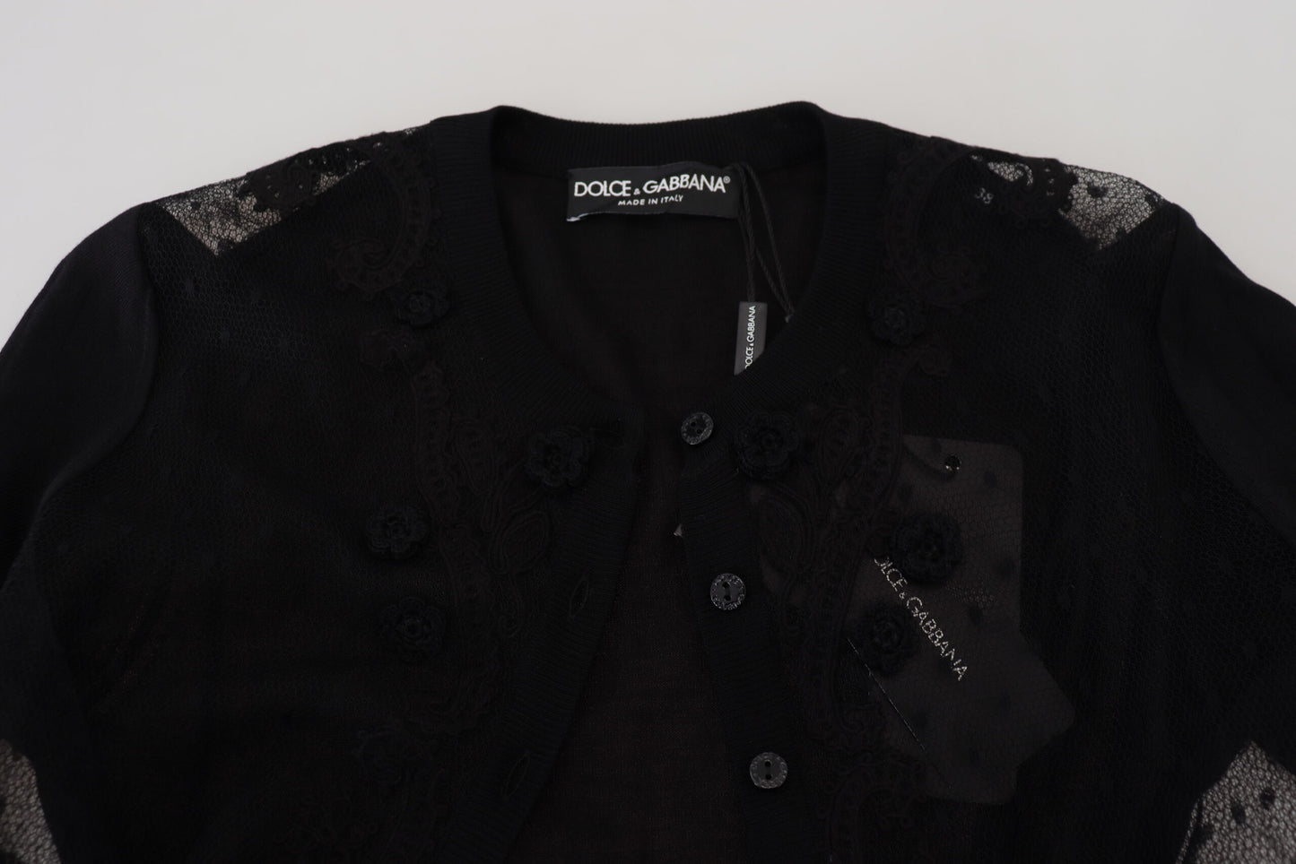 Pull cardigan noir à boutons en dentelle florale Dolce & Gabbana