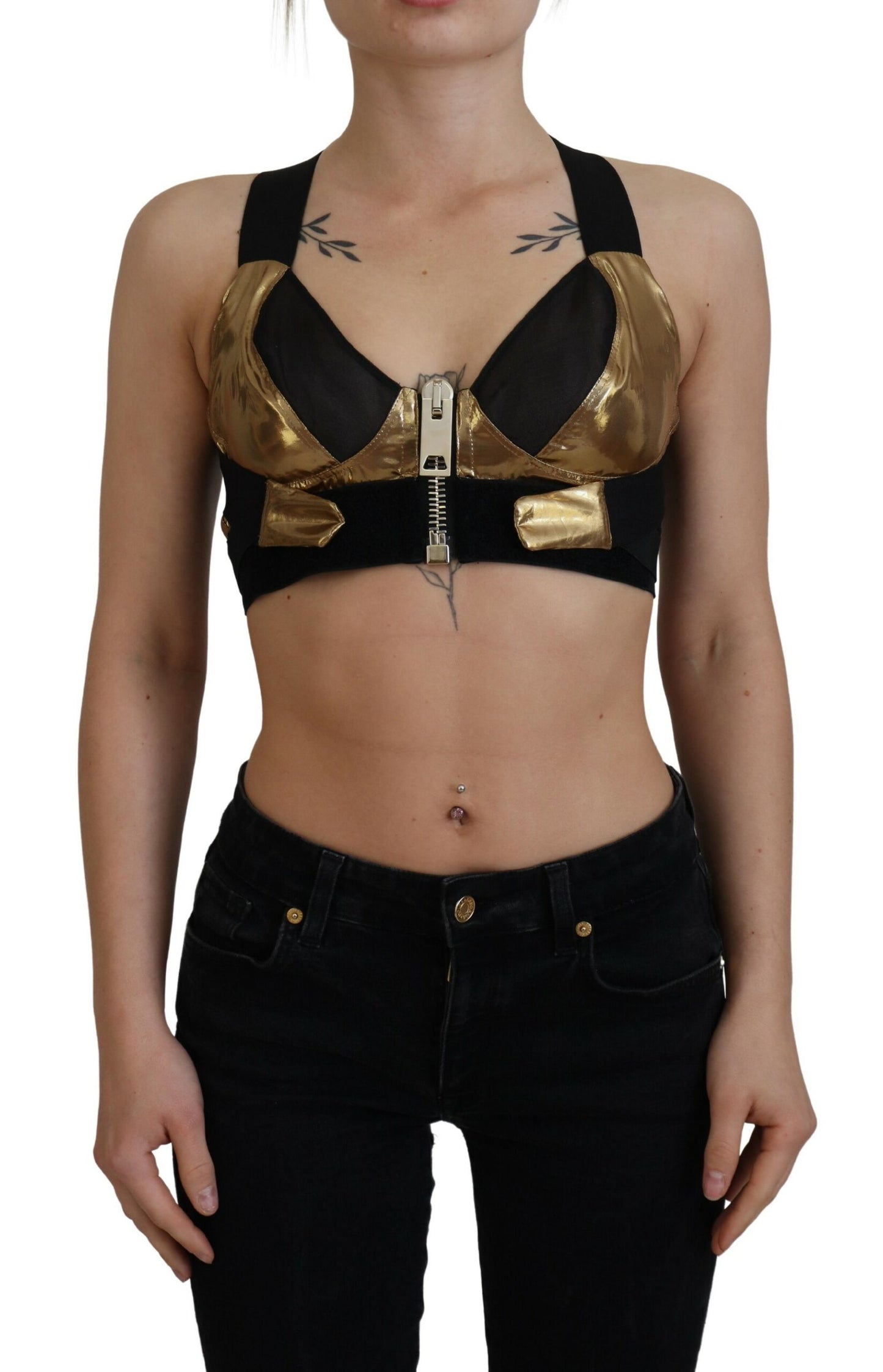 Dolce & Gabbana Haut bustier court sans manches noir doré