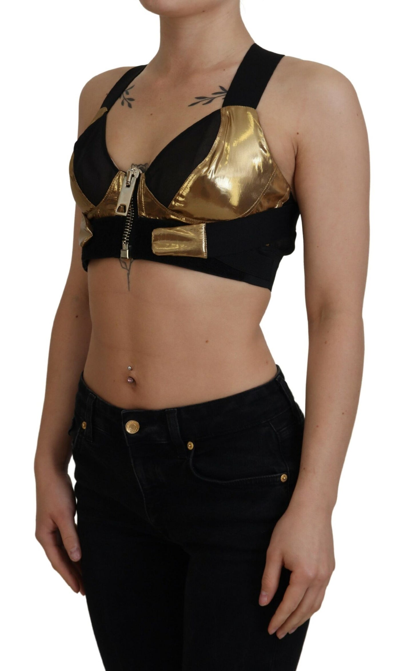 Dolce & Gabbana Haut bustier court sans manches noir doré