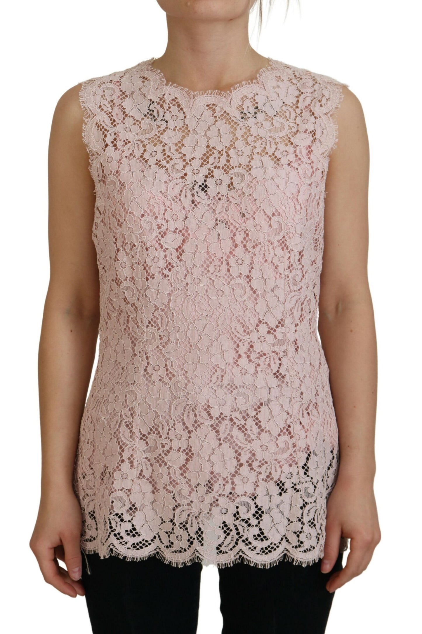 Dolce & Gabbana, rosafarbenes, ärmelloses Tanktop aus geblümter Spitze