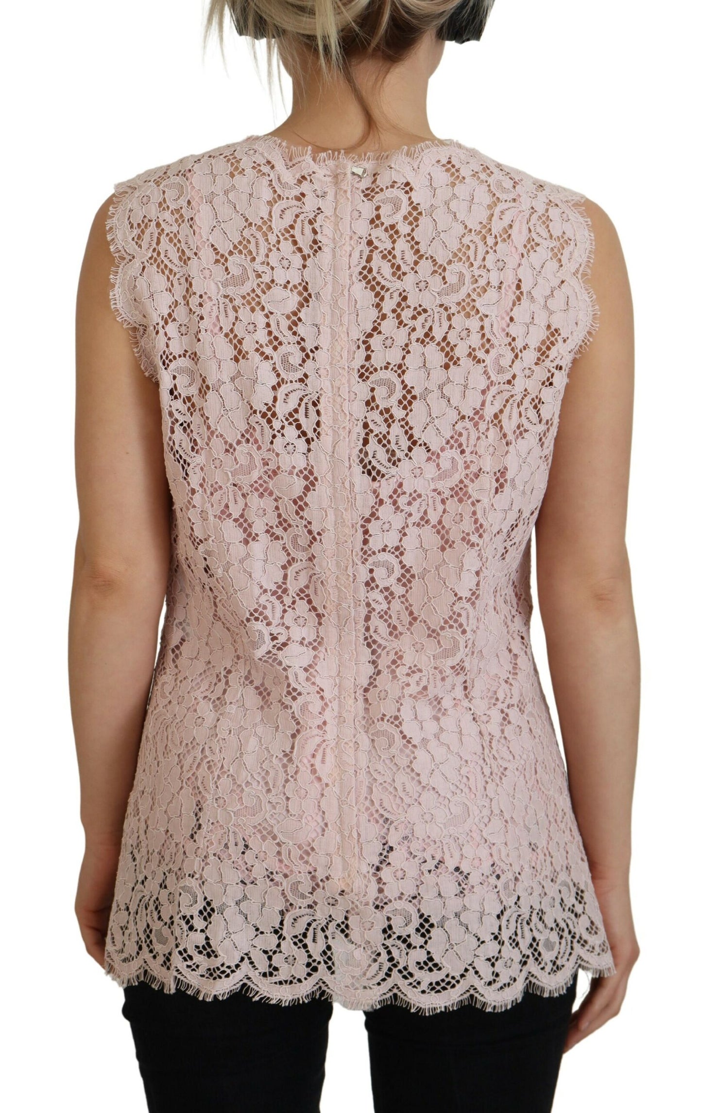 Dolce & Gabbana, rosafarbenes, ärmelloses Tanktop aus geblümter Spitze