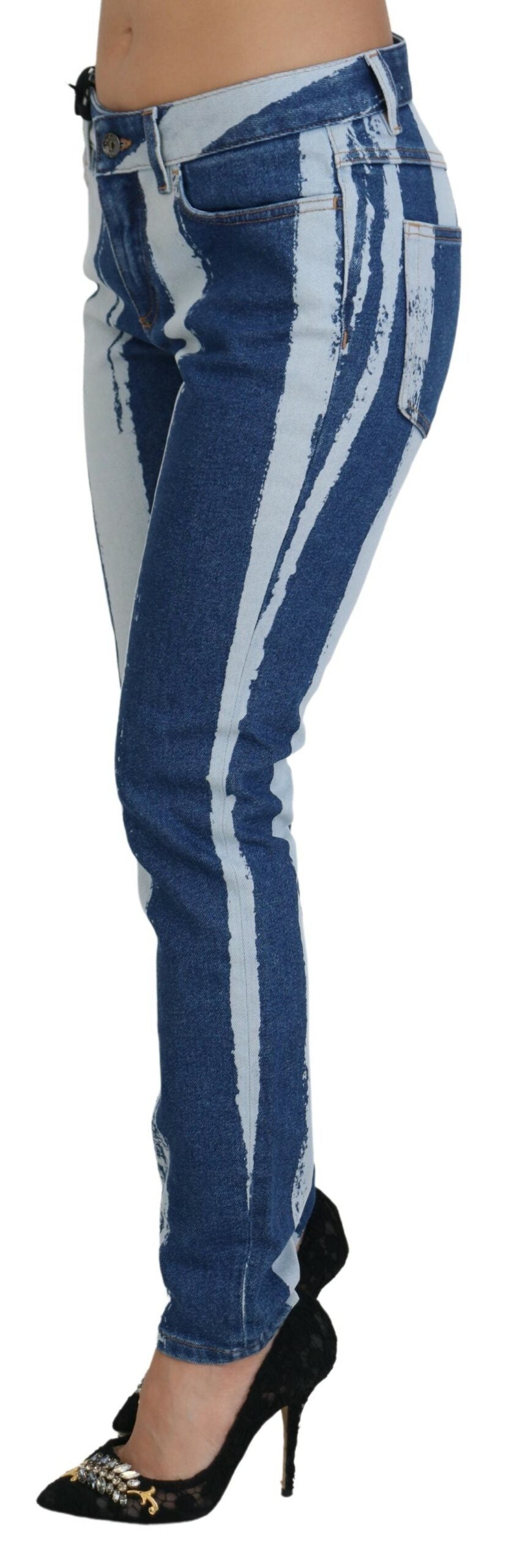 Jean skinny en coton à rayures bleu cobalt Dolce & Gabbana