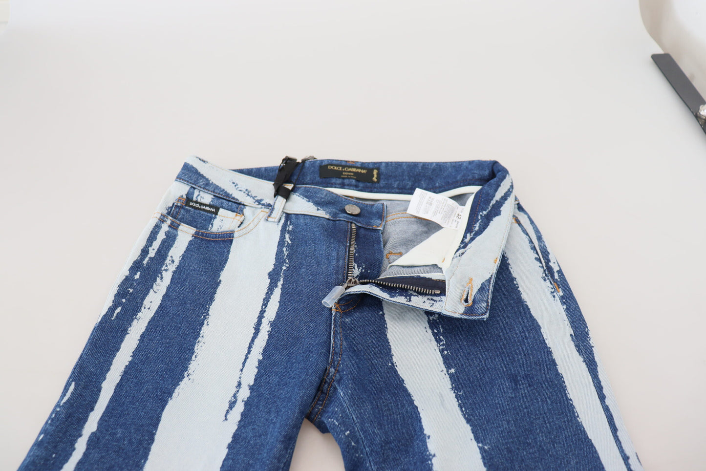 Jean skinny en coton à rayures bleu cobalt Dolce & Gabbana