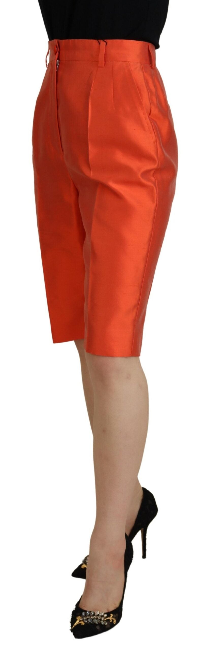 Pantalon court taille haute en soie orange Dolce & Gabbana