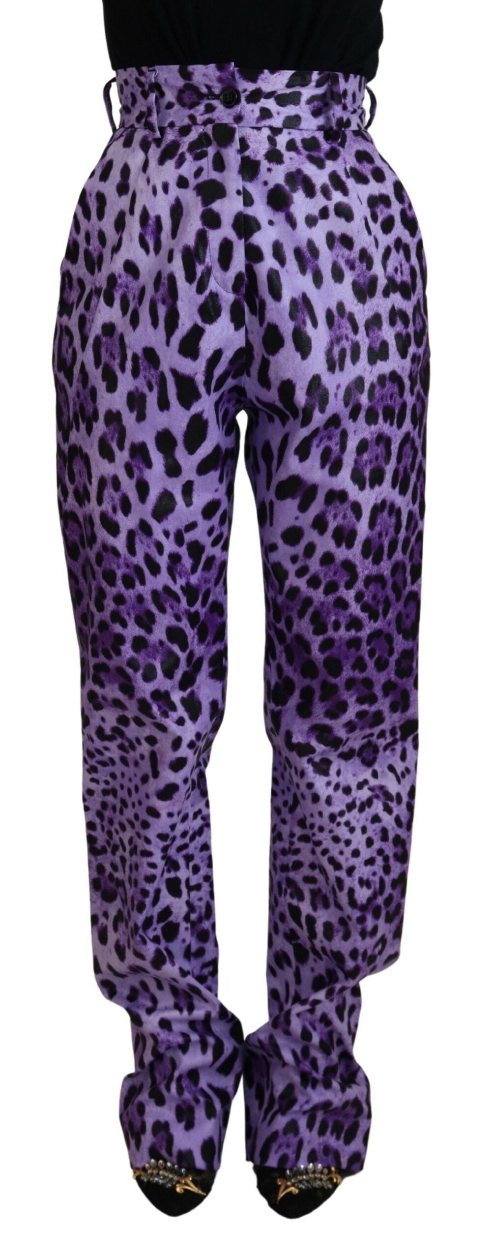 Pantalon taille haute imprimé léopard violet Dolce & Gabbana