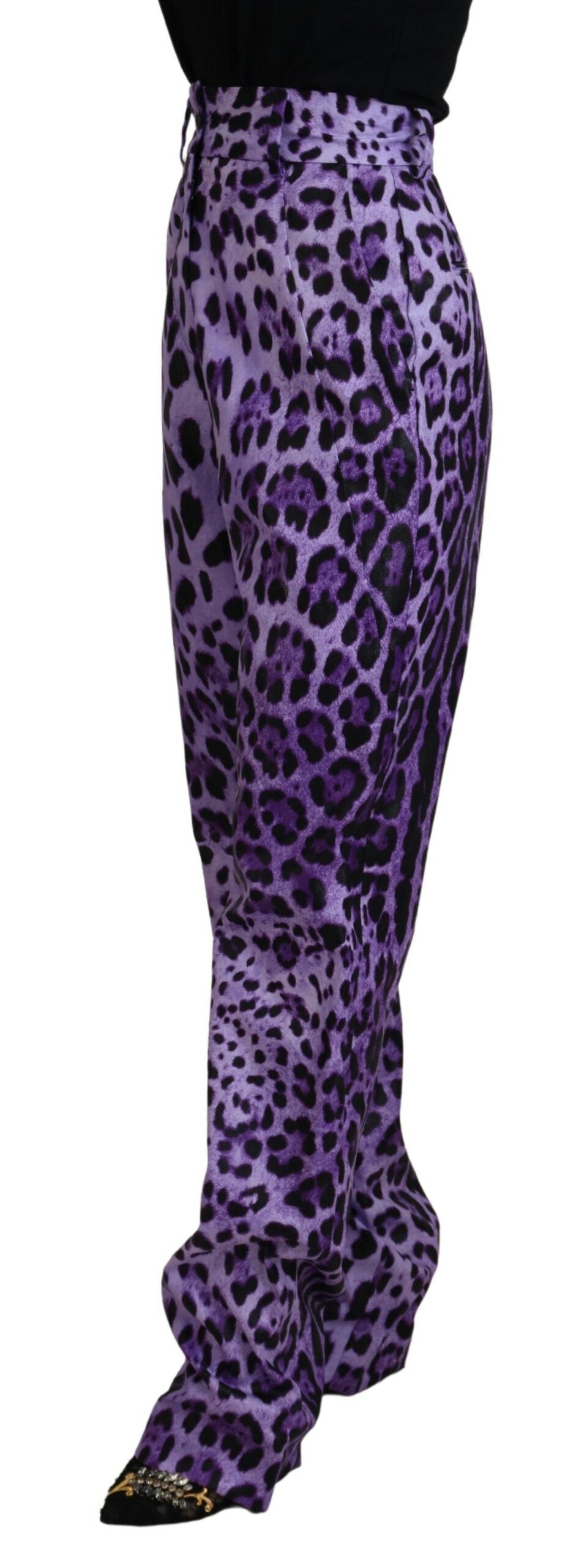 Pantalon taille haute imprimé léopard violet Dolce & Gabbana